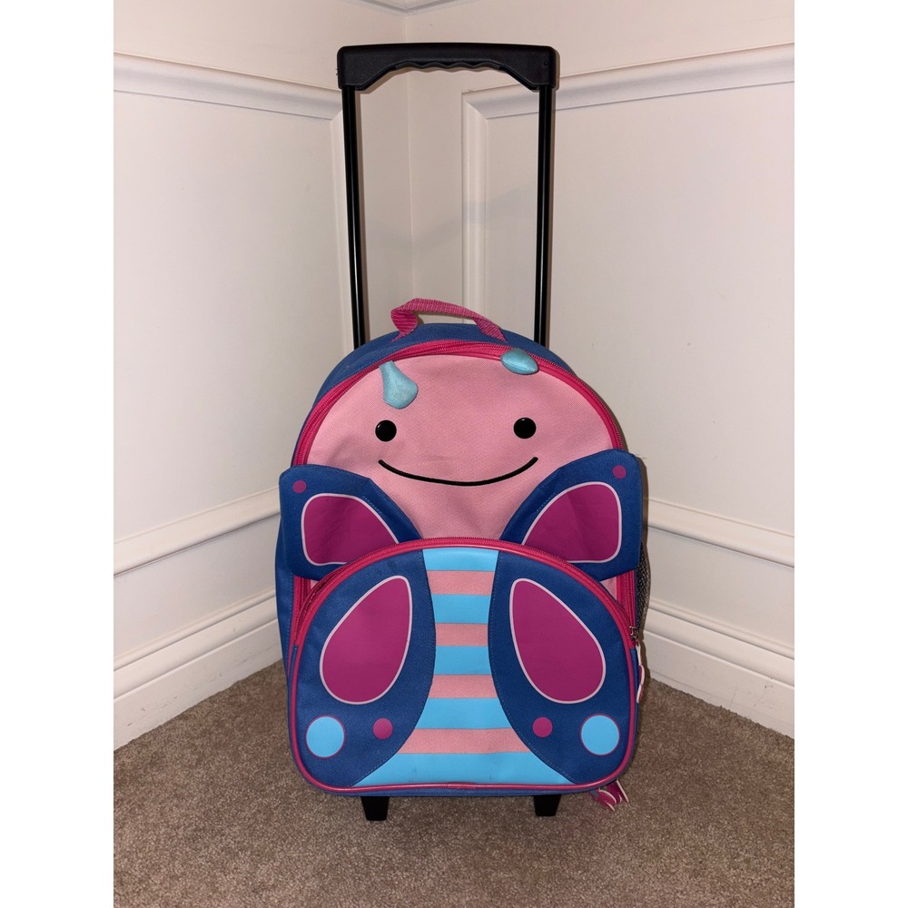 Skip Hop Zoo Kids Rolling Luggage Butterfly Blue Pink Suitcase 16 Inch